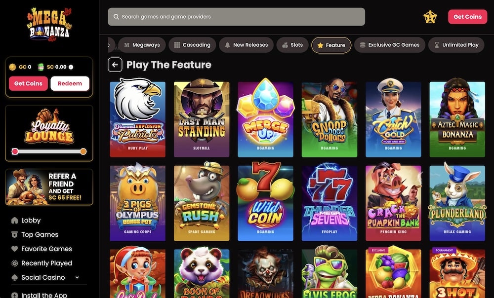 Play the Feature Games at Mega Bonanza